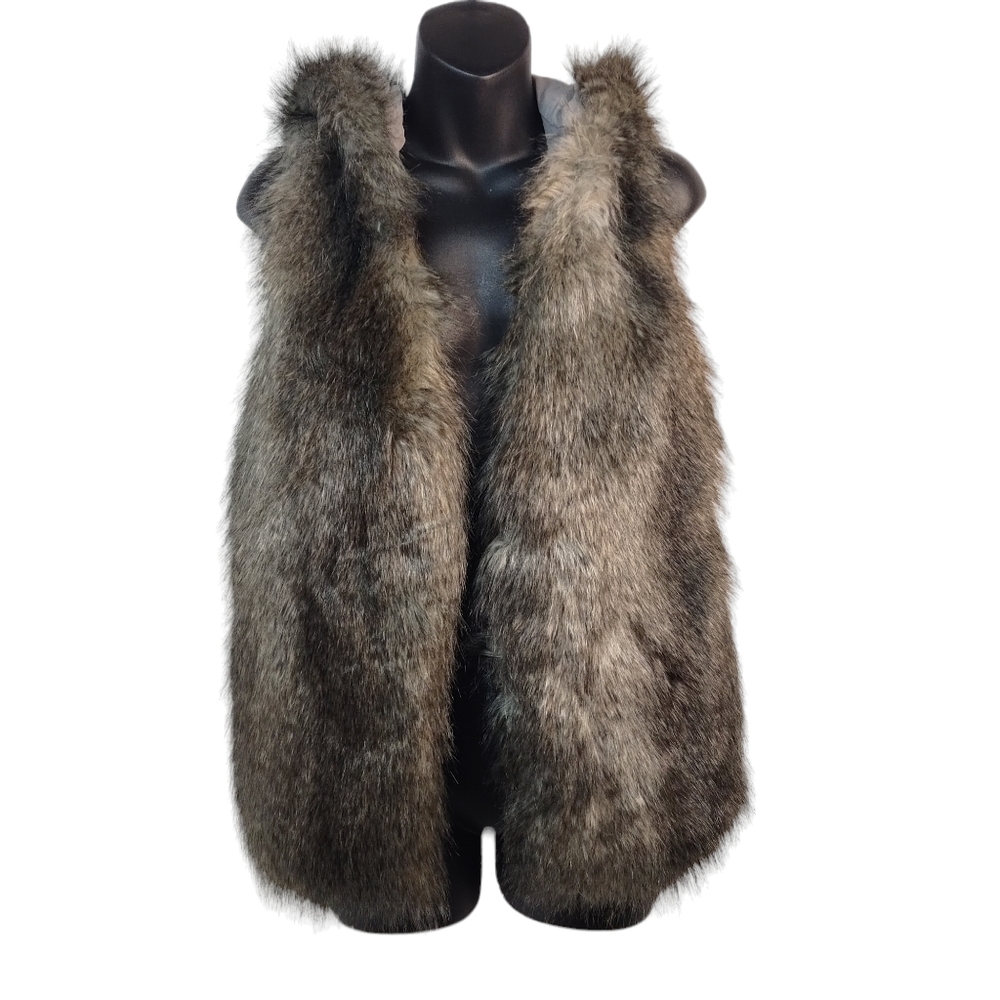 Jessica Simpson Women's Gray Faux Fur Hooded Vest Size S